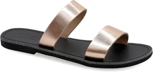 Emmanuela Greek Handmade Leather Flat Sandals, Quality Slide on Summer Shoes for Women, Strappy Sliders, Boho Chic Mules Rose Gold Snake Animal Print Leopard Croco
