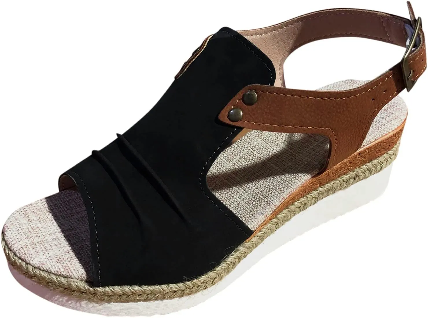 EMRELOD Wedge Sandals for Women Platform Sandals Orthopedic Sandals for Women Comfortable Espadrille Sandals Dressy Summer Open Toe Ankle Strap Low Heel Fashion Strappy Beach Shoes (05-Black, 10)