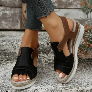 EMRELOD Wedge Sandals for Women Platform Sandals Orthopedic Sandals for Women Comfortable Espadrille Sandals Dressy Summer Open Toe Ankle Strap Low Heel Fashion Strappy Beach Shoes (05-Black, 10)