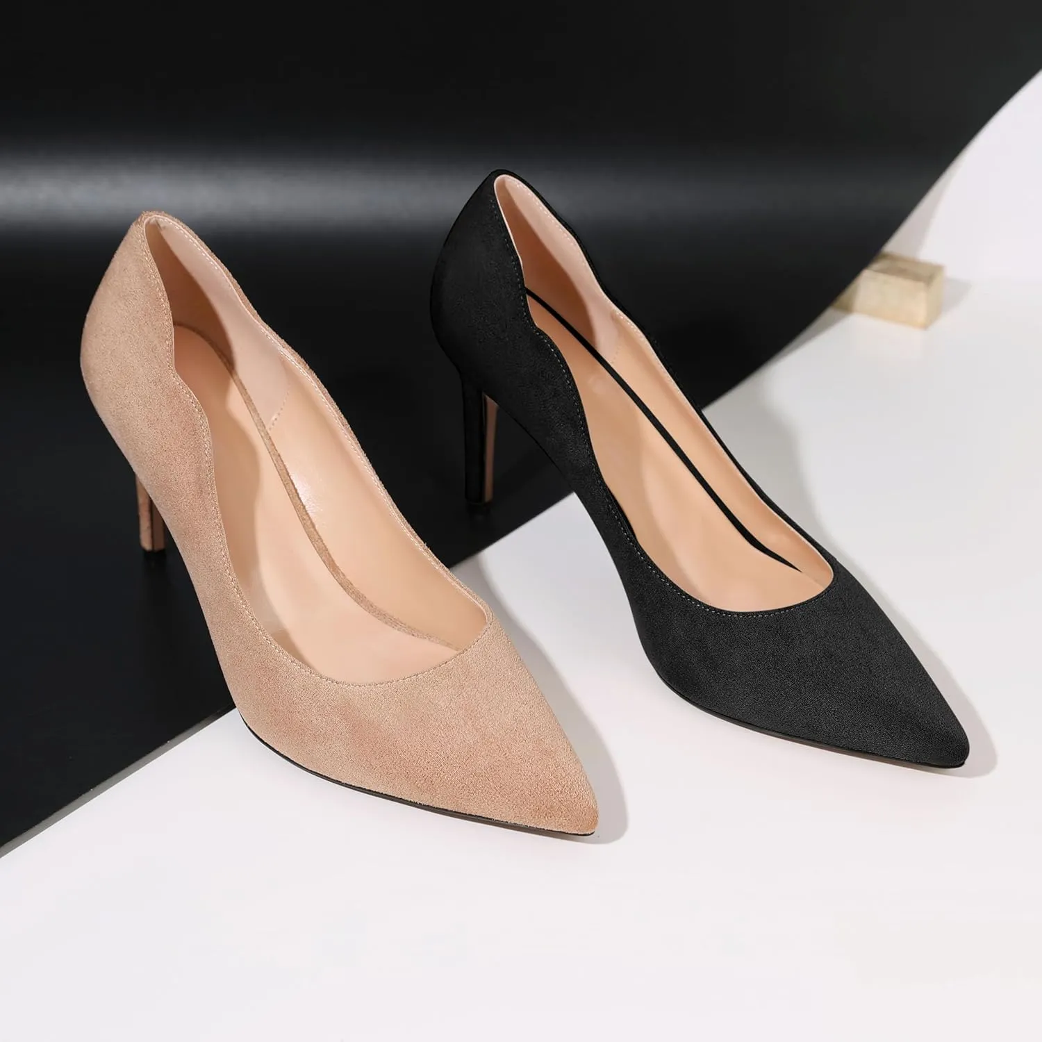 Esvowido Women's High Heel Pumps Heeled Pointed Toe Classic Stiletto Heels Slip on Sexy Evening Party Dress Shoes 3.4 Inch