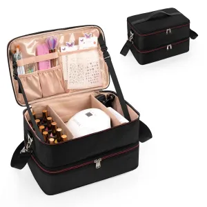 Ethereal Nail Polish Organizer Case Holds 40-50 Bottles(15ml/0.5fl.oz) and Nail Lamp, Double Layer Nail Polish Storage Bag for Nail Kit, Manicure Tools, Oxford Black