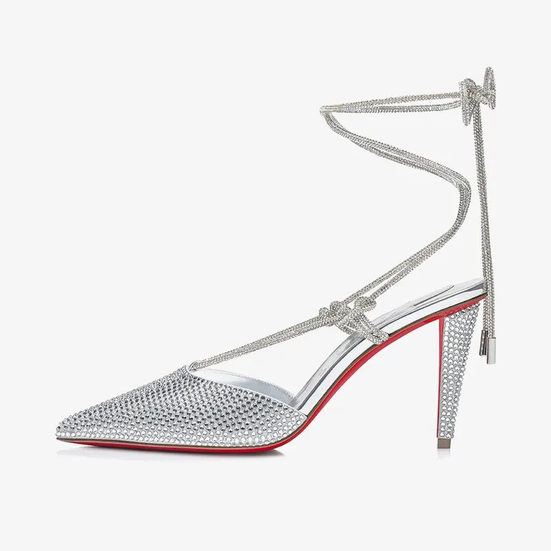 Fashionable Silver Strass-Embellished Suede Pumps