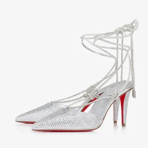 Fashionable Silver Strass-Embellished Suede Pumps