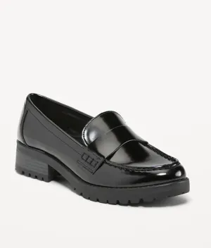 Faux-Leather Chunky-Heel Loafer Shoes for Women