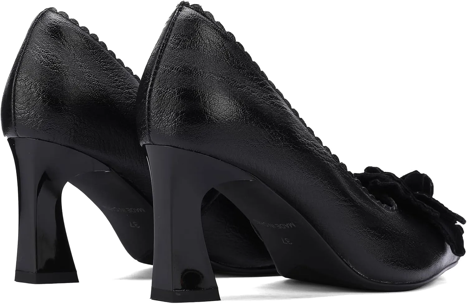 Floral Flower Leather High Heels for Women Chunky Pointed Toe Pumps Closed Toe Dressy Comfortable Sexy Elegantes Wedding Slip On Formal Prom Sparkly 3 Inch Shoes