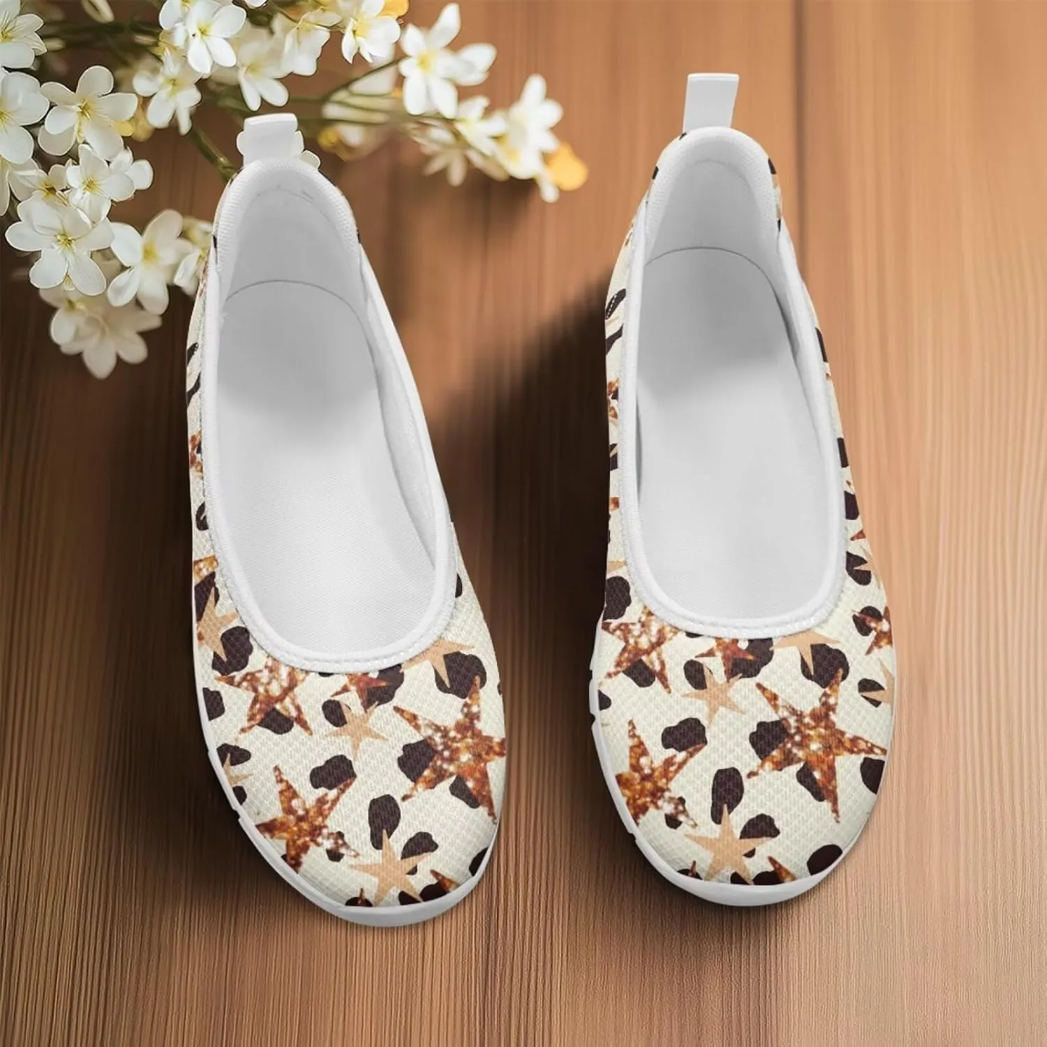 Forchrinse Colorful Palm Print Womens Slip on Walking Loafer Shoes Casual Comfy Dressy Shoes Ballet Flat Lightweight US5.5