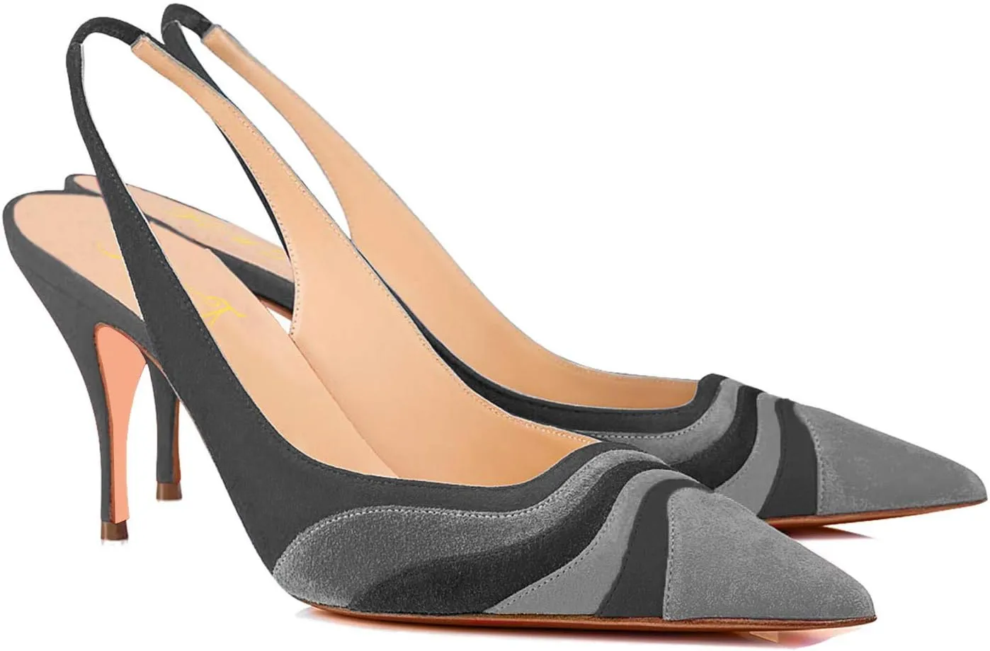 FOWT Women Pointed Toe Kitten Heeled Slingback Pumps Rainbow Color Stripes Elastic Band Mules Ladies Multicolored Slip on High Heel Sandals for Dress Date Prom 4-16