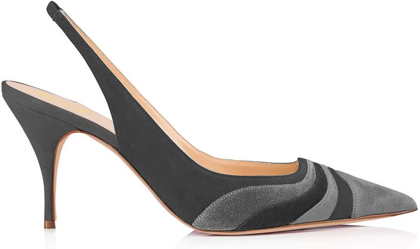 FOWT Women Pointed Toe Kitten Heeled Slingback Pumps Rainbow Color Stripes Elastic Band Mules Ladies Multicolored Slip on High Heel Sandals for Dress Date Prom 4-16