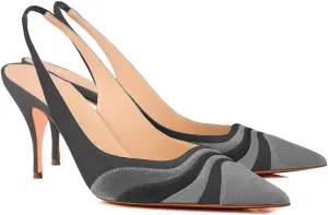 FOWT Women Pointed Toe Kitten Heeled Slingback Pumps Rainbow Color Stripes Elastic Band Mules Ladies Multicolored Slip on High Heel Sandals for Dress Date Prom 4-16