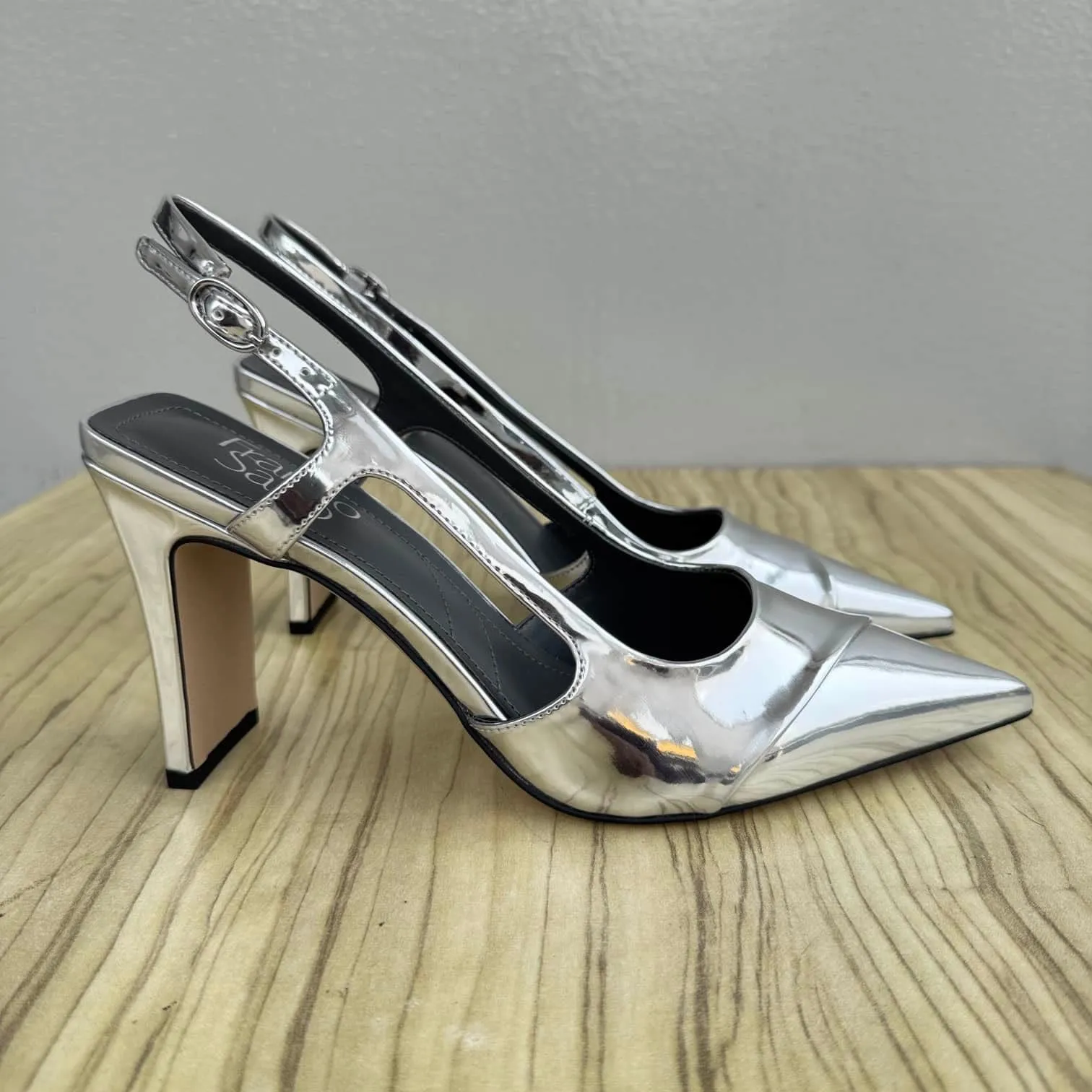 Franco Sarto Patent Cut Out Pointed Toe Wide Heeled Slingback - Size 38, 39, 40, 41, 42