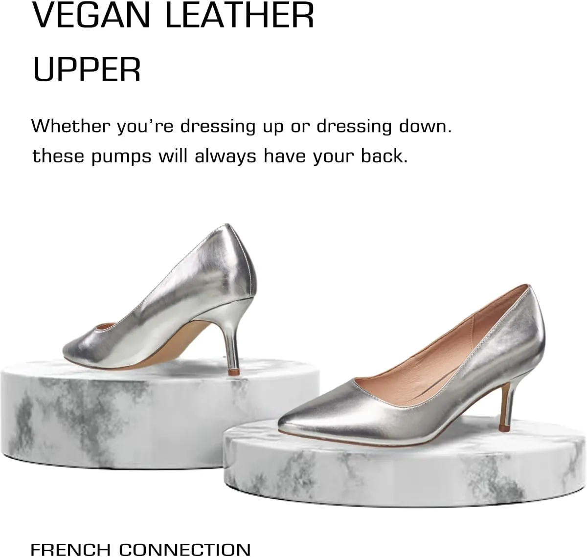 French Connection Kitten Heel Pumps for Women Closed Pointy Toe Slip-On Fashion Work Office Dress Shoes for Women