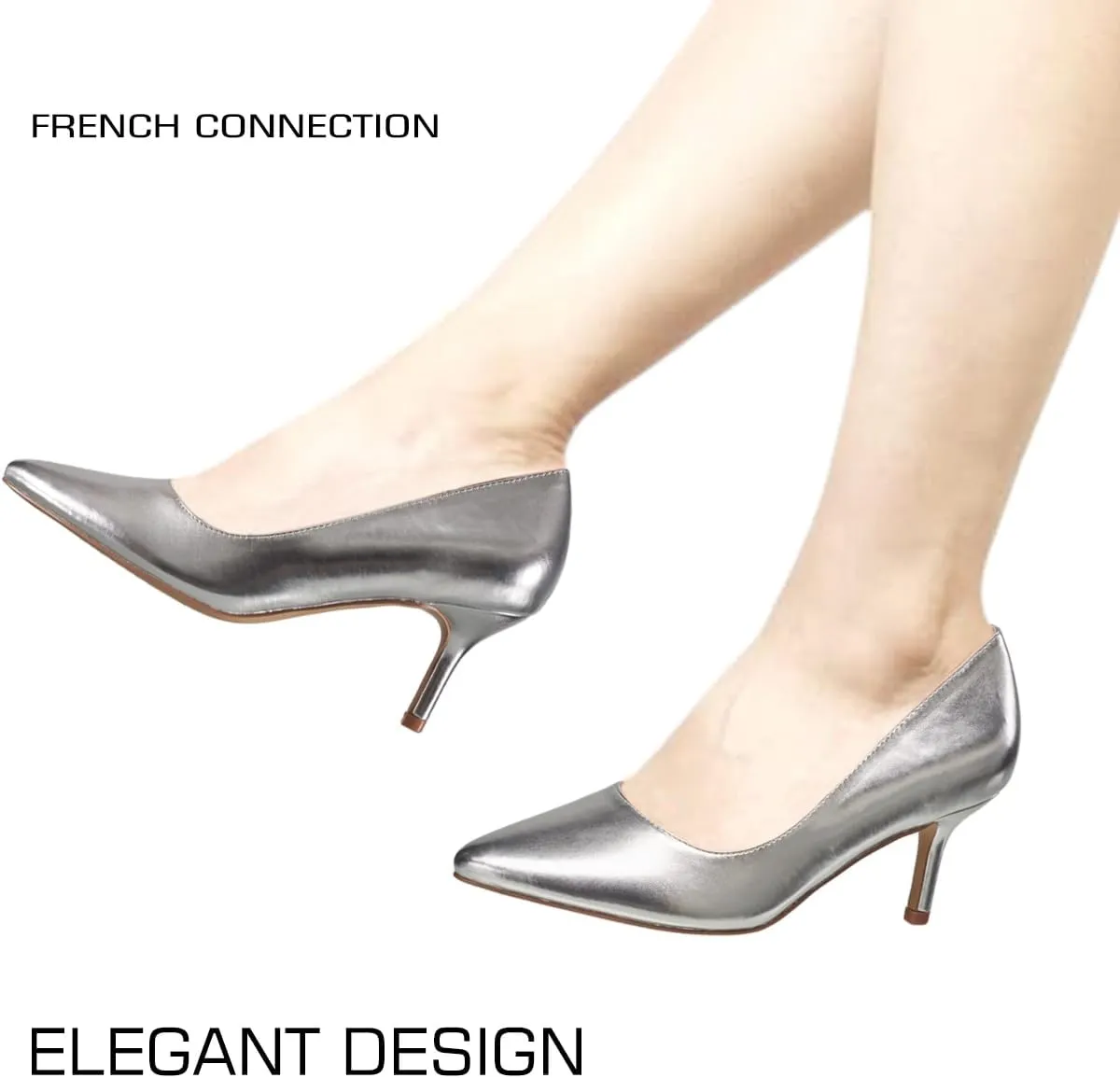 French Connection Kitten Heel Pumps for Women Closed Pointy Toe Slip-On Fashion Work Office Dress Shoes for Women
