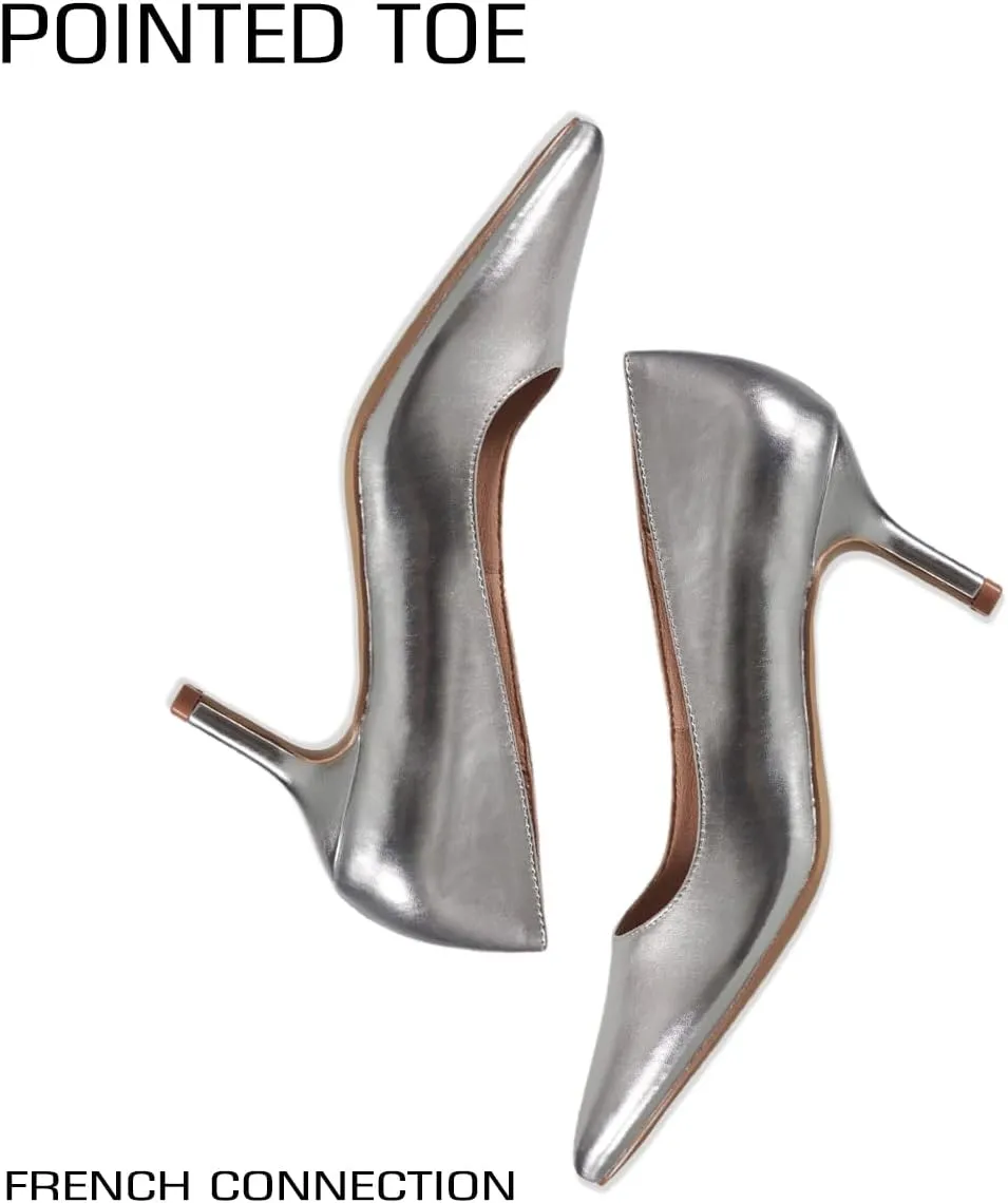 French Connection Kitten Heel Pumps for Women Closed Pointy Toe Slip-On Fashion Work Office Dress Shoes for Women