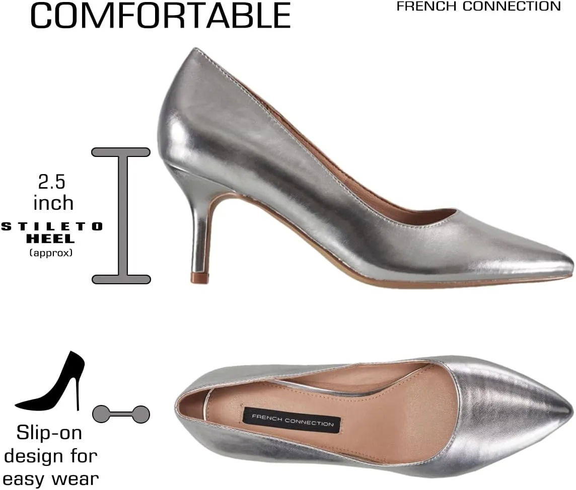 French Connection Kitten Heel Pumps for Women Closed Pointy Toe Slip-On Fashion Work Office Dress Shoes for Women