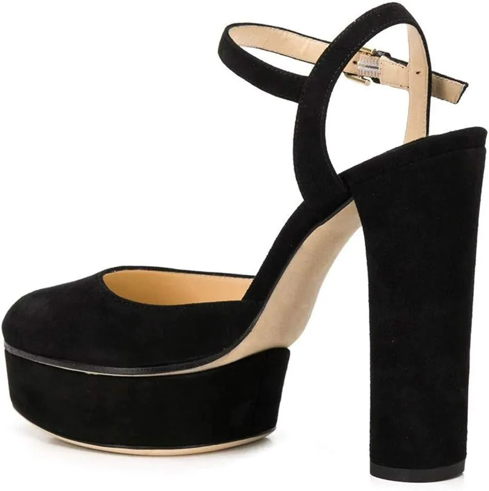 FSJ Women Sexy Platform Pumps Chunky High Heels Slingback Sandals Closed Round Toe Pump with Buckle Ankle Straps Bridal Party Dress Shoes Size 4-15 US