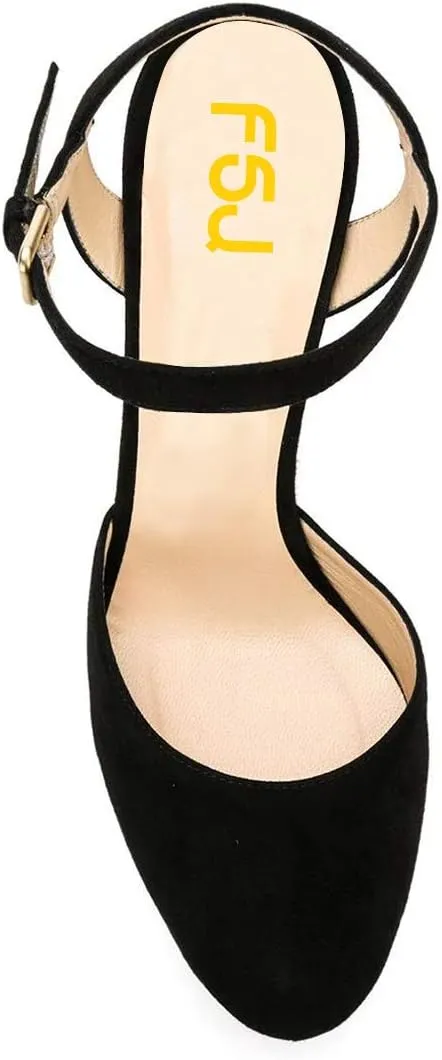 FSJ Women Sexy Platform Pumps Chunky High Heels Slingback Sandals Closed Round Toe Pump with Buckle Ankle Straps Bridal Party Dress Shoes Size 4-15 US