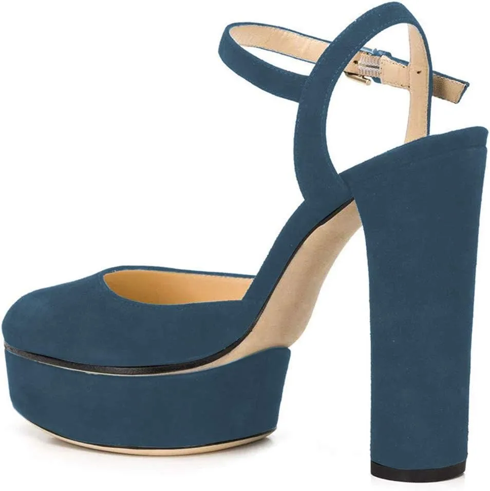 FSJ Women Sexy Platform Pumps Chunky High Heels Slingback Sandals Closed Round Toe Pump with Buckle Ankle Straps Bridal Party Dress Shoes Size 4-15 US