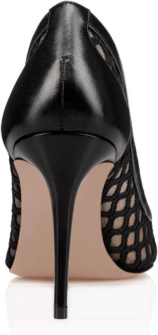 FSJ Women Sexy Rhinestones Stilettos High Heels Pointed Toe Slip On Pump Trendy Suede Mesh Party Office Dress Shoes Size 4-15 US