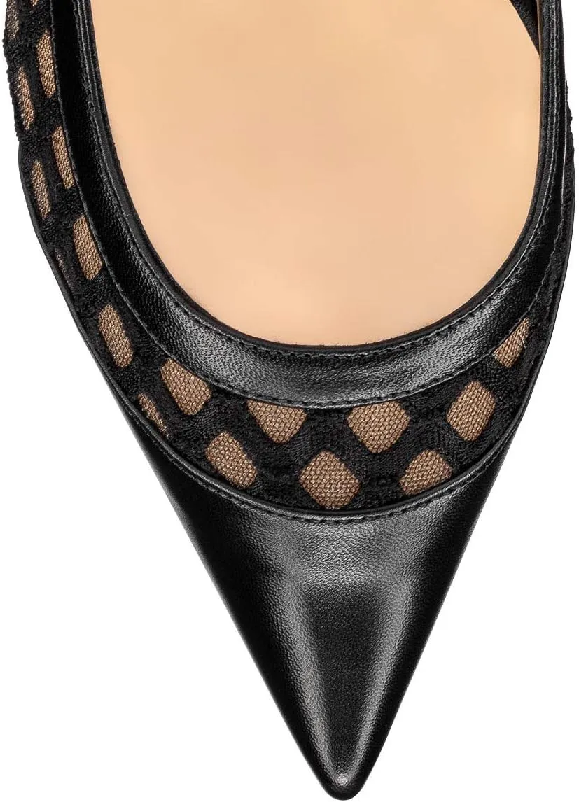 FSJ Women Sexy Rhinestones Stilettos High Heels Pointed Toe Slip On Pump Trendy Suede Mesh Party Office Dress Shoes Size 4-15 US