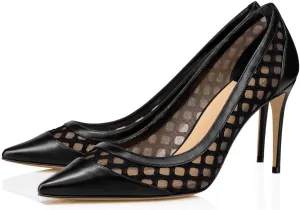 FSJ Women Sexy Rhinestones Stilettos High Heels Pointed Toe Slip On Pump Trendy Suede Mesh Party Office Dress Shoes Size 4-15 US