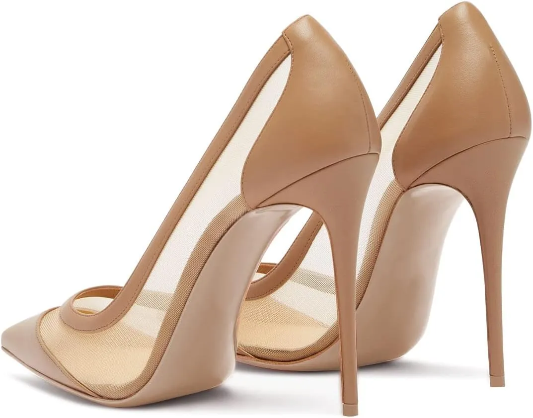 FSJ Women Sexy Rhinestones Stilettos High Heels Pointed Toe Slip On Pump Trendy Suede Mesh Party Office Dress Shoes Size 4-15 US