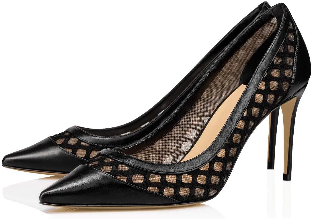 FSJ Women Sexy Rhinestones Stilettos High Heels Pointed Toe Slip On Pump Trendy Suede Mesh Party Office Dress Shoes Size 4-15 US
