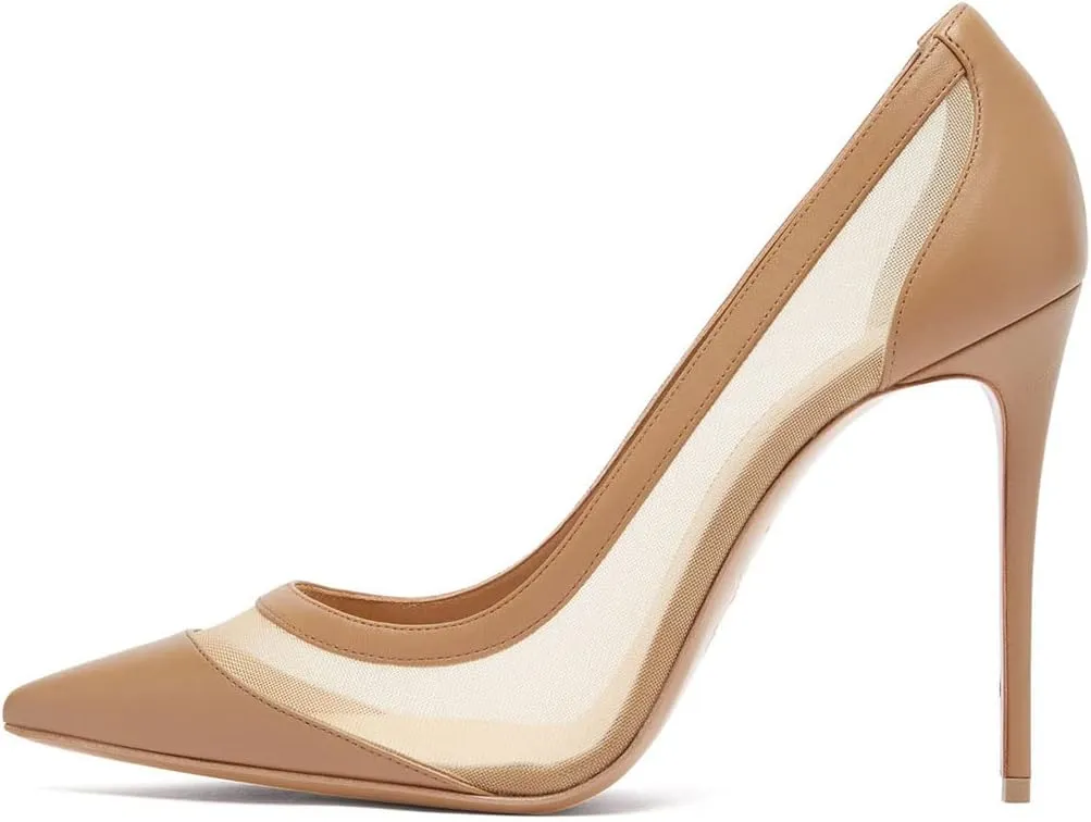 FSJ Women Sexy Rhinestones Stilettos High Heels Pointed Toe Slip On Pump Trendy Suede Mesh Party Office Dress Shoes Size 4-15 US