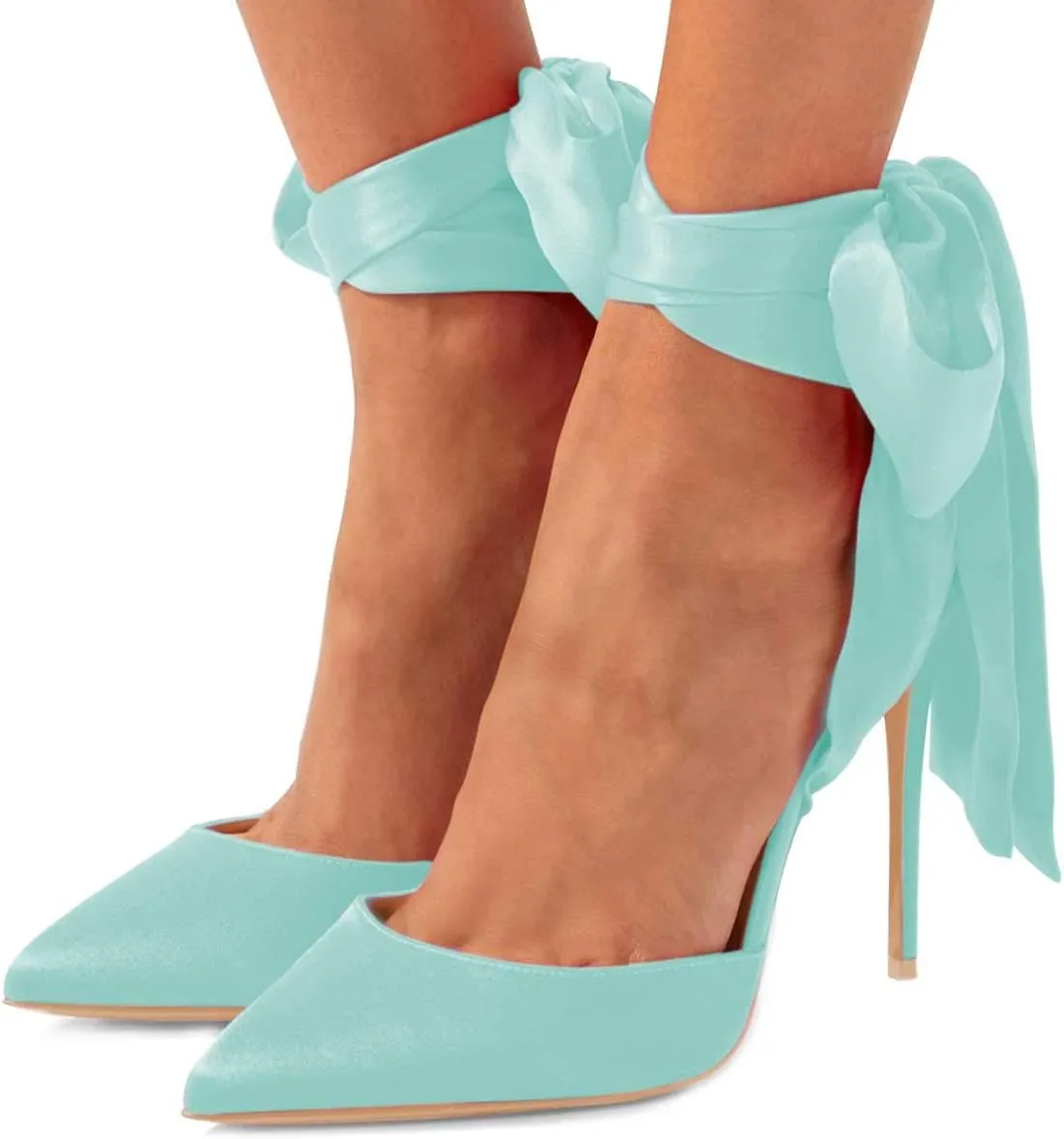 FSJ Women Strappy Ankle Wrap Sandal Ribbon Lace-up Stiletto High Heels Pointed Toe D'Orsay Slingback Pump Shoe Size 4-15 US