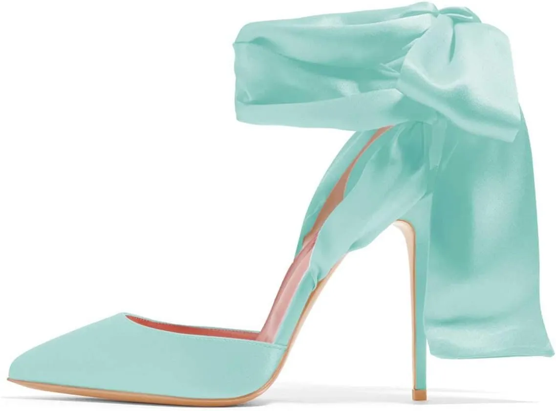 FSJ Women Strappy Ankle Wrap Sandal Ribbon Lace-up Stiletto High Heels Pointed Toe D'Orsay Slingback Pump Shoe Size 4-15 US