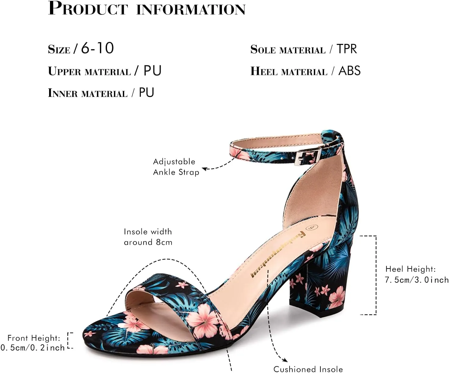 FUNKYMONKEY Women's Chunky High Heels Sandals,Two Strap Open Toe Ankle Strap Heeled Sandal,Party Wedding Strappy Buckle Sandals