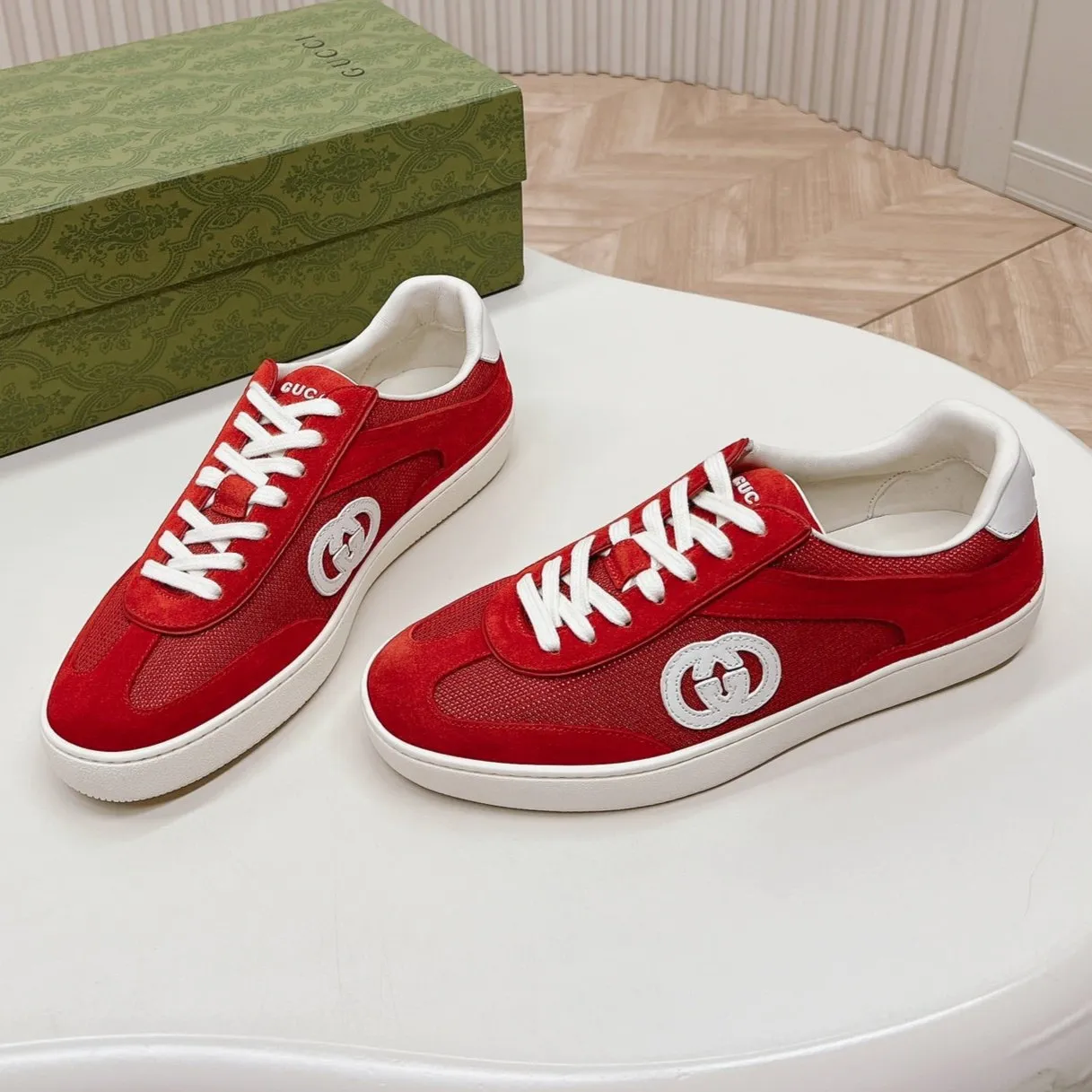 G MESH IN Limited time Gucci INTERLOCKING RED WITH CHERRY Multi-functional SNEAKER AND SUEDE