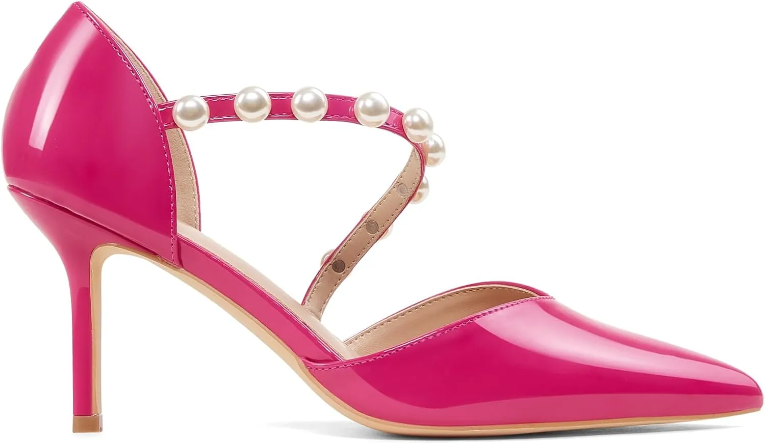 GENSHUO Women's 3.5 inches Closed Toe High Heels Stiletto Pointed Toe with Pearl Strappy Dress Wedding Party Pumps Shoes
