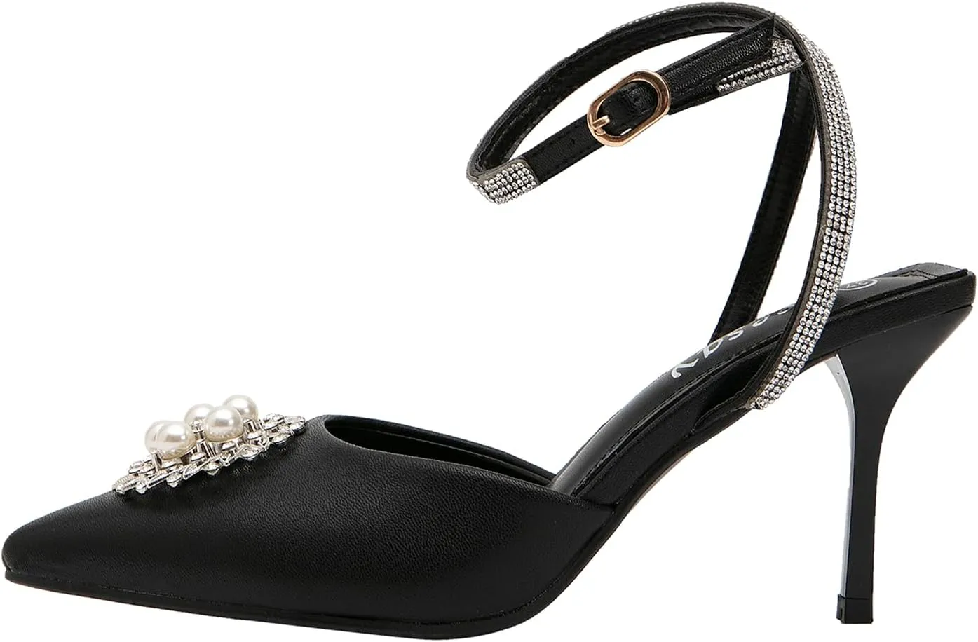 getmorebeauty Women's Stiletto High Heels Slingback Pumps Pearls Sandals Pointed Toe Ankle Strap Wedding Bridal Shoes