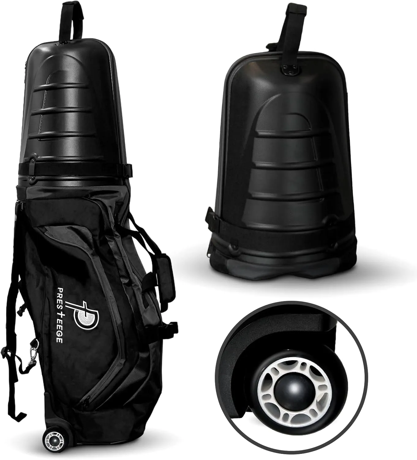 Golf Travel Bag with Hard Top, 1680D Heavy Duty Waterproof Nylon Canvas, 2 Detachable Shoulder Straps, Smooth & Quiet Silicon Wheels, Flight Travel Cover to Protect Clubs, Universal Size