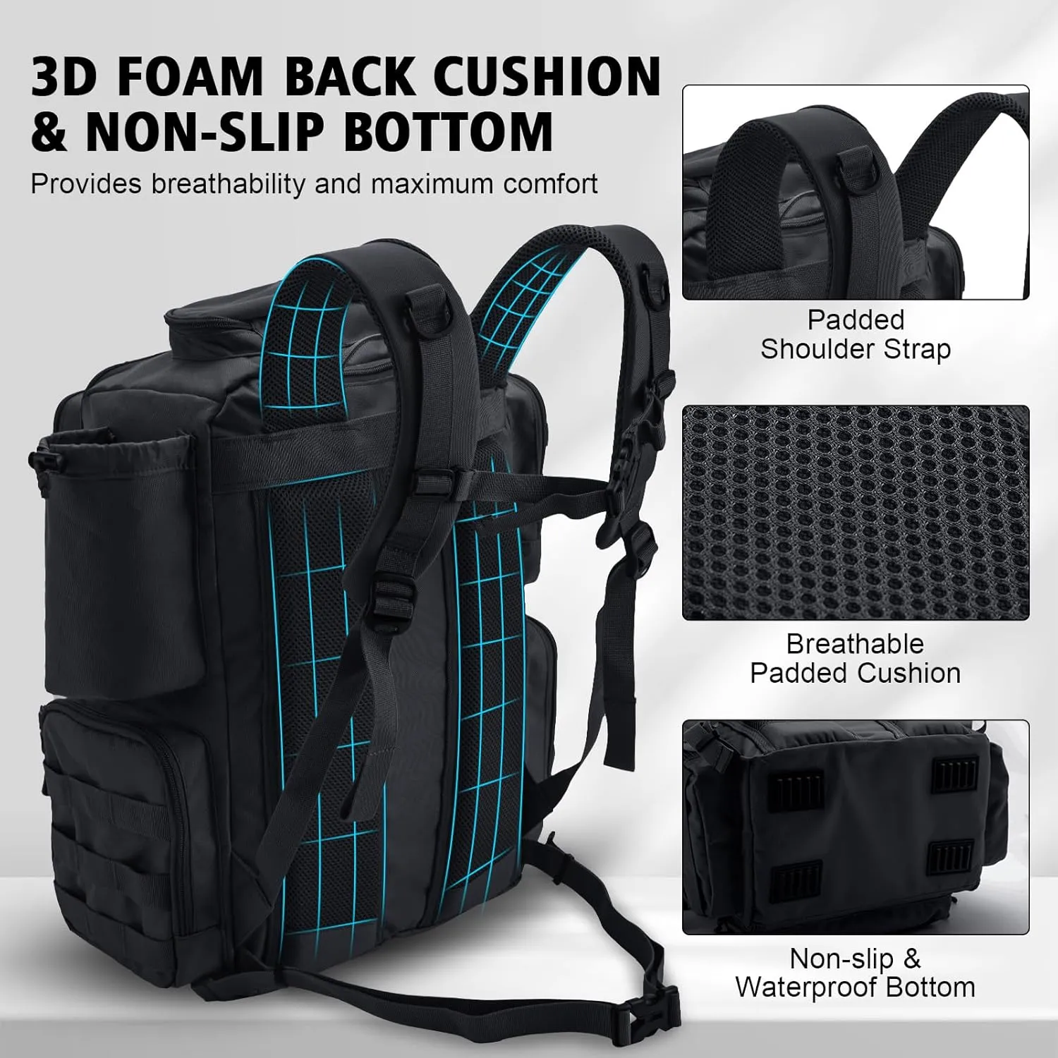 Goture Fishing Backpack with 4 Tackle Boxes, Fishing Tackle Backpack with Rod Holders, 45L 600D Large Fishing Bag Storage Fishing Gear Tackle Bag with 8 Lure Pockets,Rain Cover for Camping Hiking