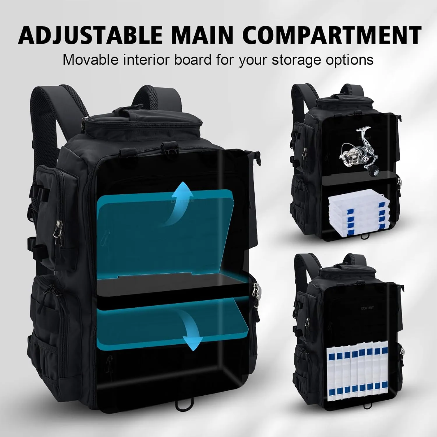 Goture Fishing Backpack with 4 Tackle Boxes, Fishing Tackle Backpack with Rod Holders, 45L 600D Large Fishing Bag Storage Fishing Gear Tackle Bag with 8 Lure Pockets,Rain Cover for Camping Hiking