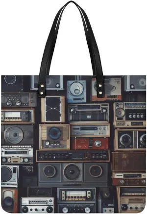 Grocery Bags Vintage Wall of Radio Boombox Bag for Women Lightweight Beach Bag Shoulder Bags for Travel Shopping Work Handbag