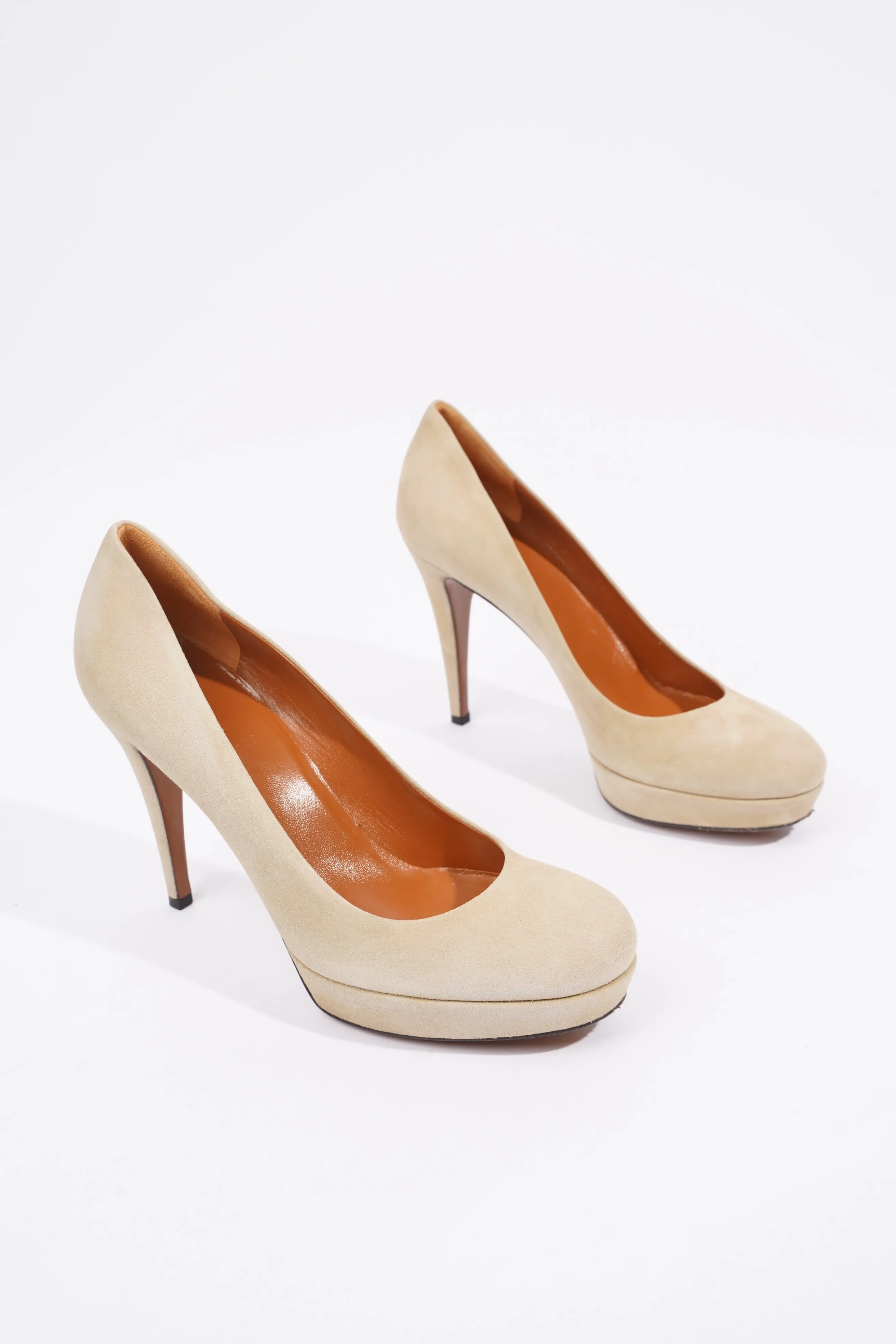 Gucci Platform Pump 100 Cream Suede EU 38.5 UK 5.5