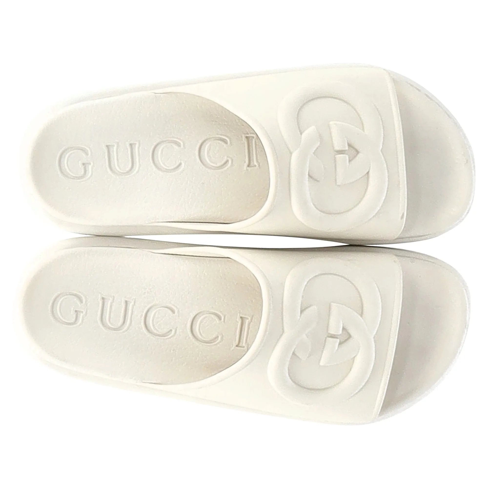 Gucci Slide Sandal with Interlocking G in White Rubber