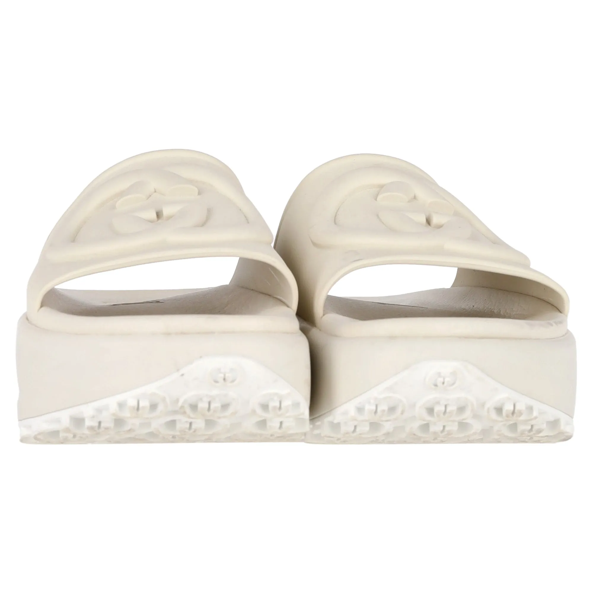 Gucci Slide Sandal with Interlocking G in White Rubber