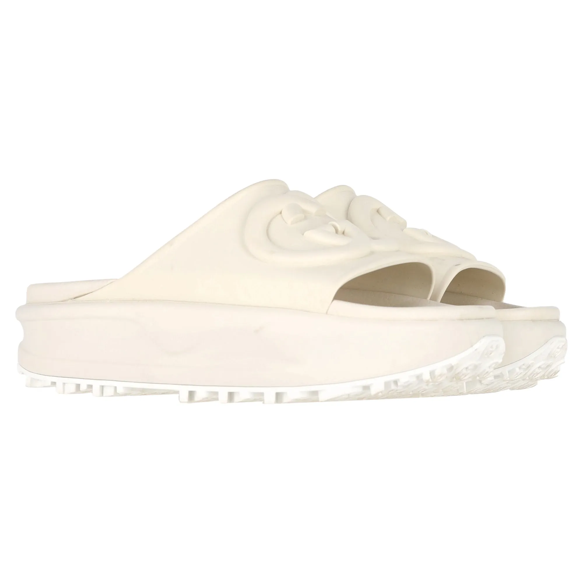 Gucci Slide Sandal with Interlocking G in White Rubber