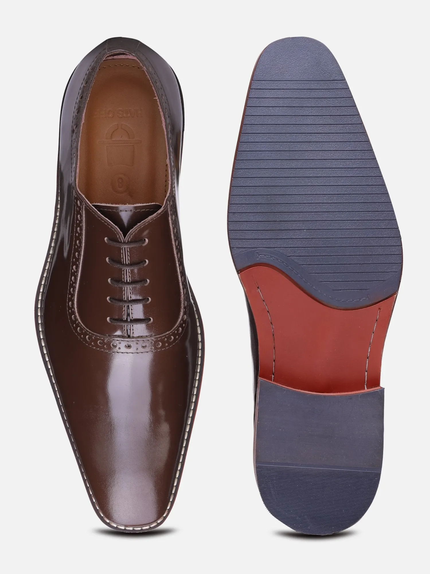 Hats Off Accessories Luxe Genuine Leather Oxfords Patent Brown Oxford Shoes For Men