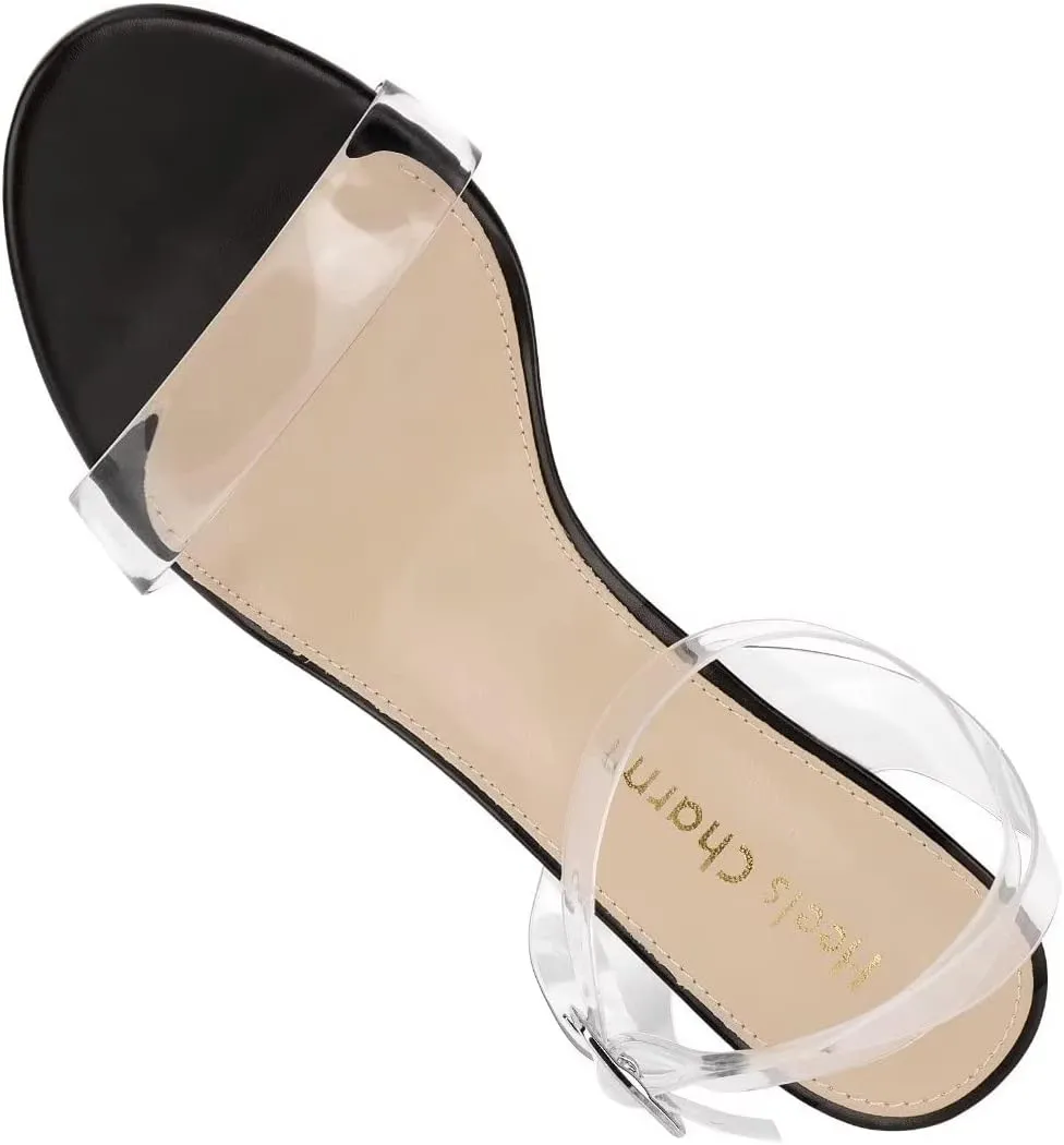 Heels Charm Women's Strappy Clear Chunky Clear Block Low Heeled Sandals 2 Inches Open Toe Ankle Strap High Heel Dress Sandals Daily Work Party Sandal Shoes