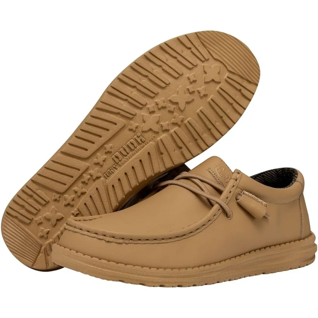Hey Dude Men's Wally Mono Leather Comfortable & Light-Weight Tan Loafers