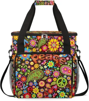 Hippie Symbolic Colorful Floral Coffee Maker Storage Bag, Travel Coffee Maker Carrying Storage Tote Bag Compatible with K-Mini or K-Mini Plus, Dustproof Tote Bag with Shoulder Strap for Women Men