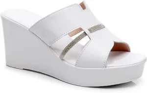HNVAVQ Slip On Wedge Sandals for Women Open Toe Platform Slides Dressy High Heels Summer Beach Sandal Comfortable Wedges Shoe,3.15IN
