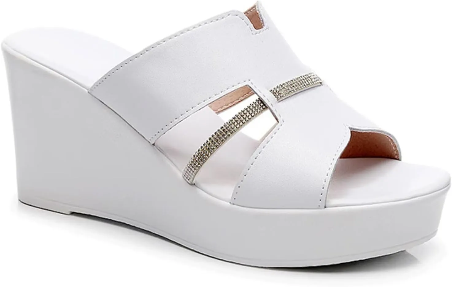 HNVAVQ Slip On Wedge Sandals for Women Open Toe Platform Slides Dressy High Heels Summer Beach Sandal Comfortable Wedges Shoe,3.15IN