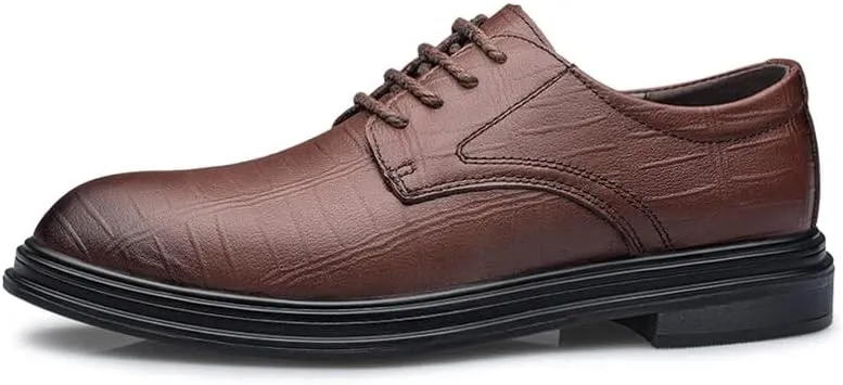 HOOENG Oxford Dress Shoes for Men Lace Up Round Toe Plaid Derby Shoes Vegan Leather Anti-Slip Non Slip Low Top Business