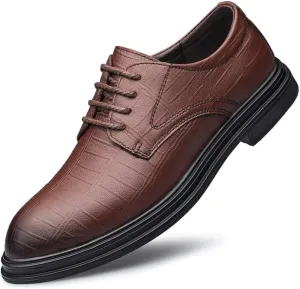 HOOENG Oxford Dress Shoes for Men Lace Up Round Toe Plaid Derby Shoes Vegan Leather Anti-Slip Non Slip Low Top Business