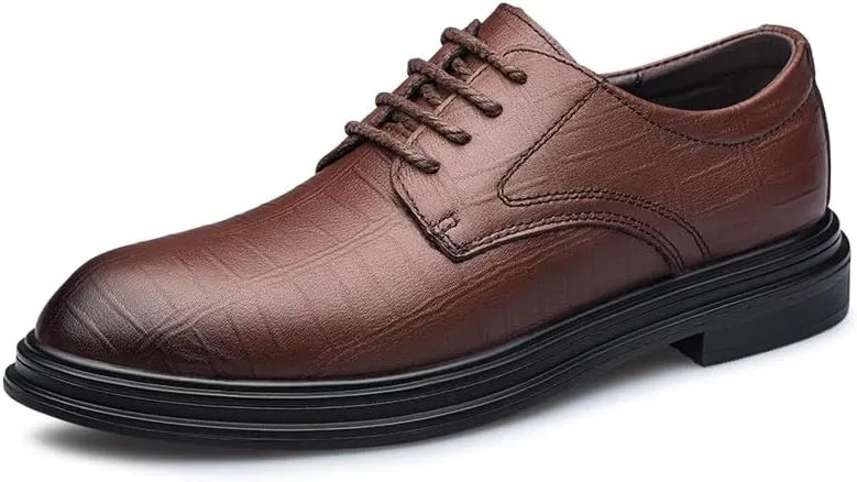 HOOENG Oxford Dress Shoes for Men Lace Up Round Toe Plaid Derby Shoes Vegan Leather Anti-Slip Non Slip Low Top Business